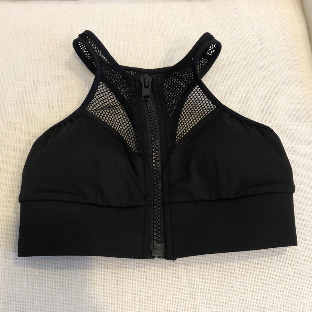 MICHI black sports bra top with netting detailing XS 0 2